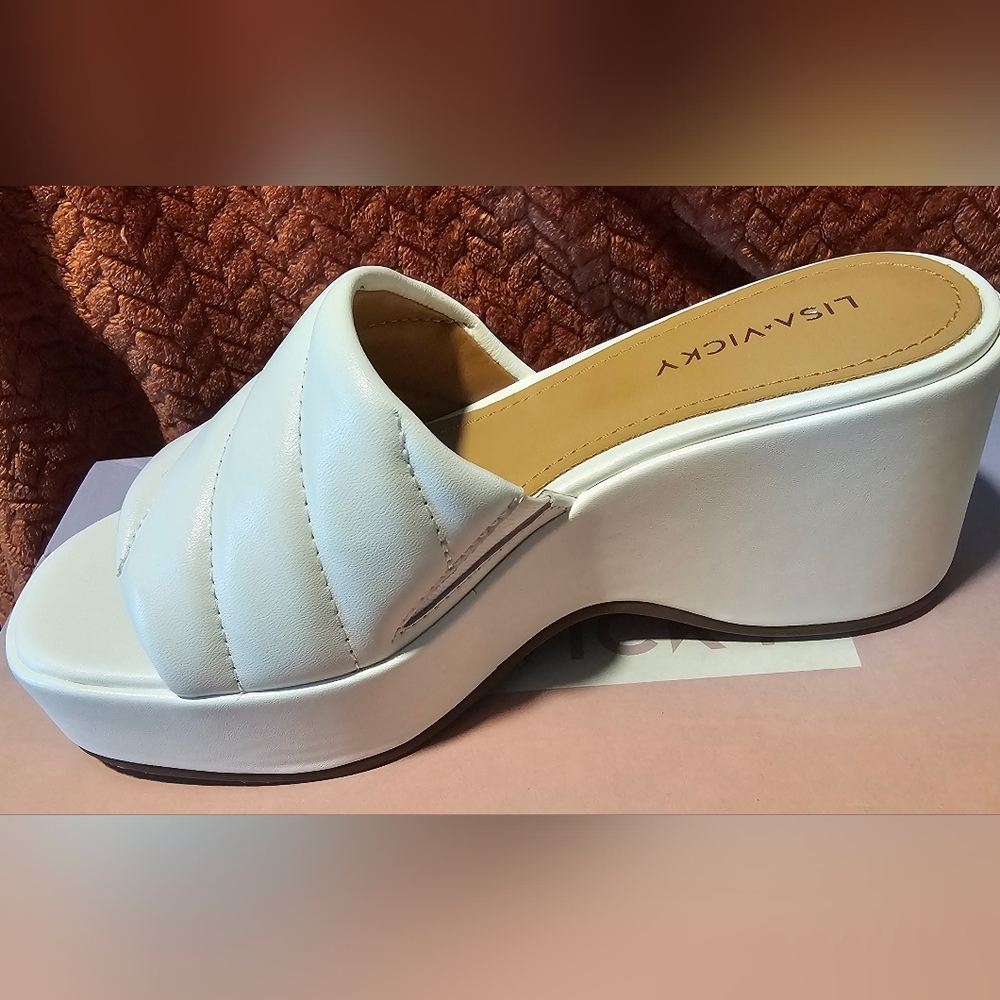LISA VICKY LEAD White Quilted Wedge Mules